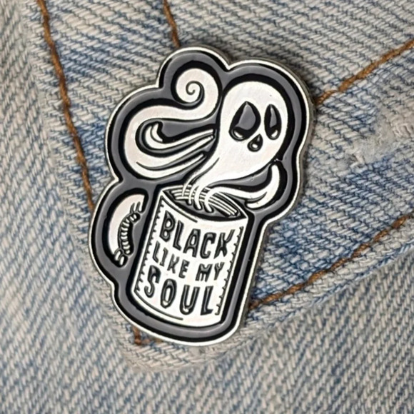 (5/$20) Black Coffee Ghost Enamel Pin - Picture 1 of 3